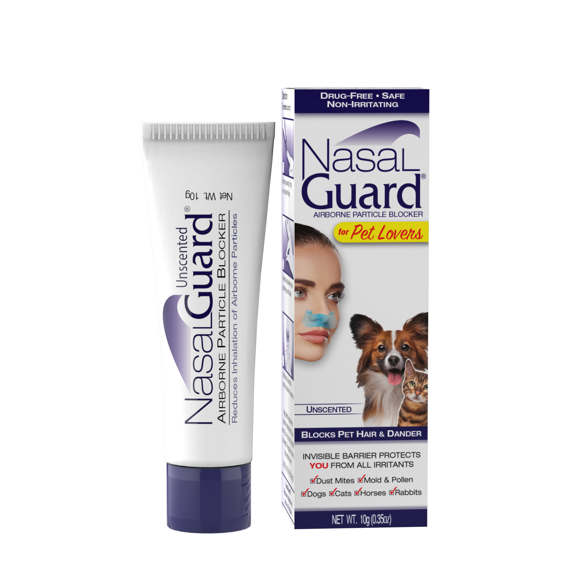 NasalGuard For Pet Lovers, Airborne Particle Blocker | Unscented | 10g Tube